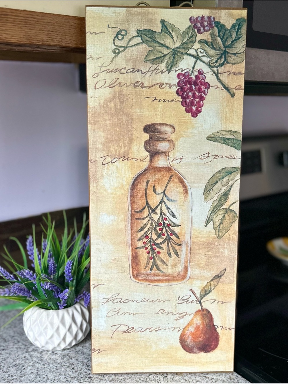 Rustic Italian Themed Wooden Wall Art Grape + Pear Wall Sign